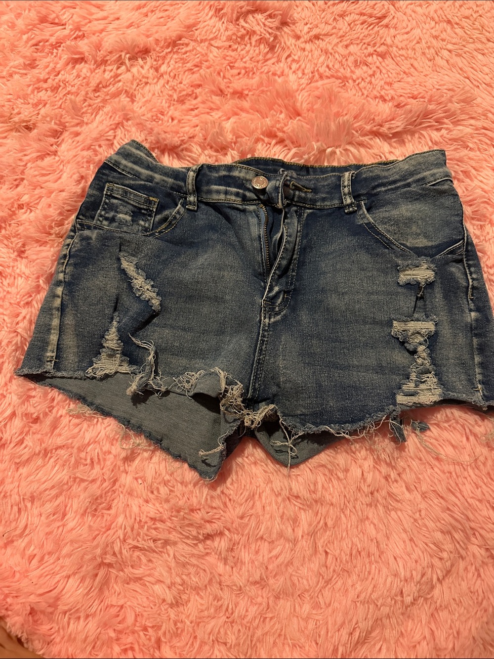 SHEIN Distressed Dark Blue Denim Cutoff Shorts
